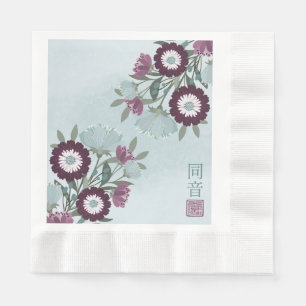 Plum gerbera daisy blue blommigt bouquet Asian art Pappersservett