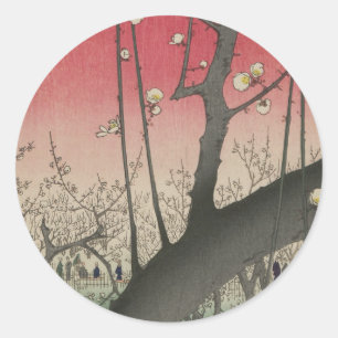 Plum Gods japansk edo Woodblock Plum Runt Klistermärke