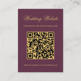 Plum Gold Bröllopswebbplats QR-kod Vin färg  Tilläggskort