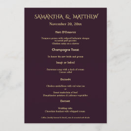 Plum Gold Wedding Menu Elegant Portrait Card Meny