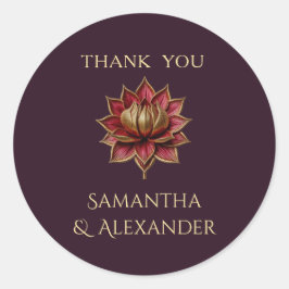 Plum Gold Wedding Thank You Sticker Round Runt Klistermärke