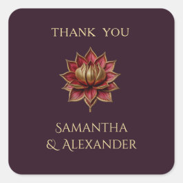 Plum Gold Wedding Thank You Sticker Square Fyrkantigt Klistermärke