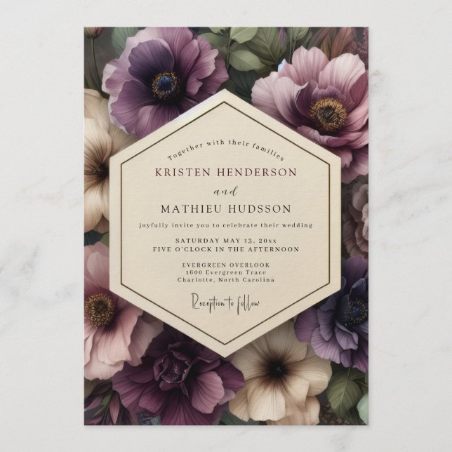 Plum Gothic Bloom Wedding Inbjudningar (Framsida)