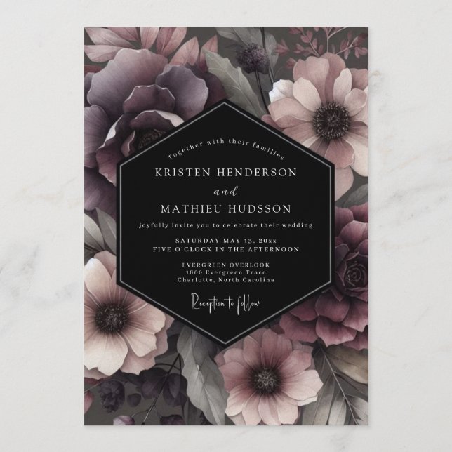 Plum Gothic Blossom Wedding Inbjudningar (Framsida)