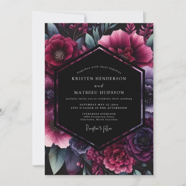 Plum Gothic Floral Wedding Inbjudningar (Framsida)