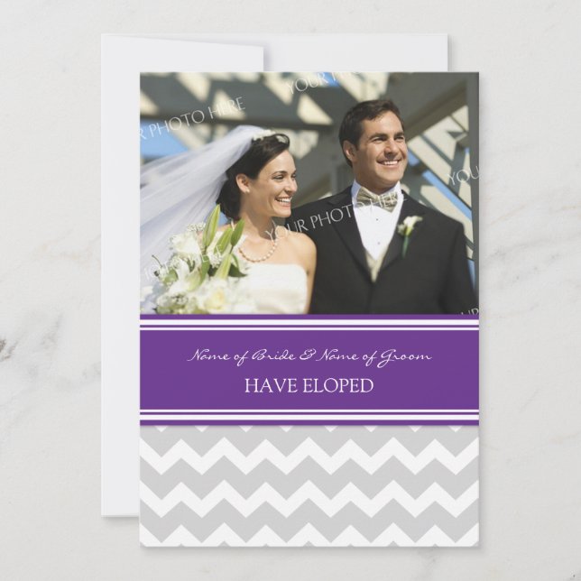 Plum Grått Chevron Photo Elopement Announement Meddelande (Framsida)