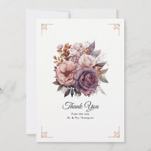 Plum, Grått, koppar och damm Ro Blommigt Bröllop Tack Kort