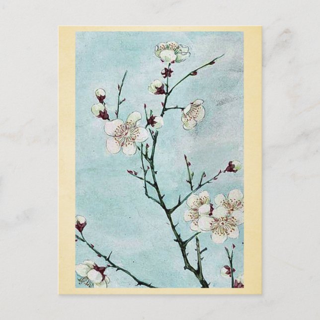 Plum grenar med blommarna Ukiyo-e. Vykort (Framsida)