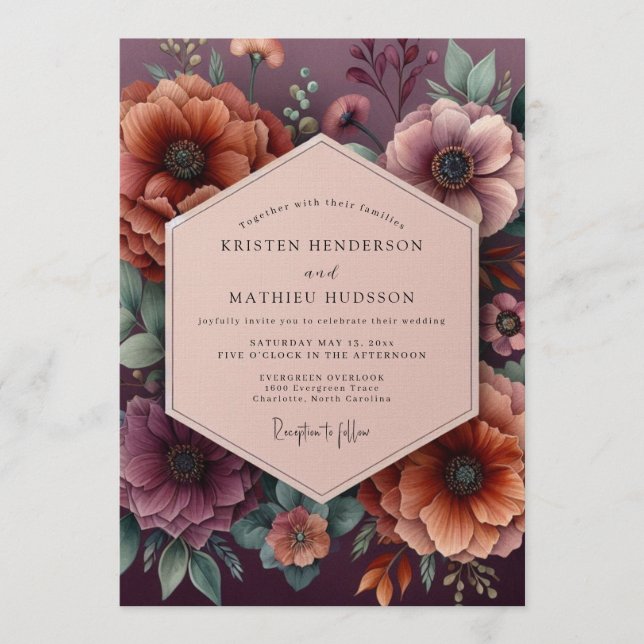 Plum Heirloom Floral Wedding Inbjudningar (Framsida)
