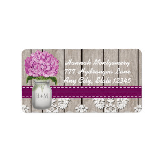 Plum Hydrangea Monogrammed Mason Burk Adressetikett