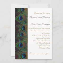 Plum, inbjudan till Guld Peacock Feathers-bröllop