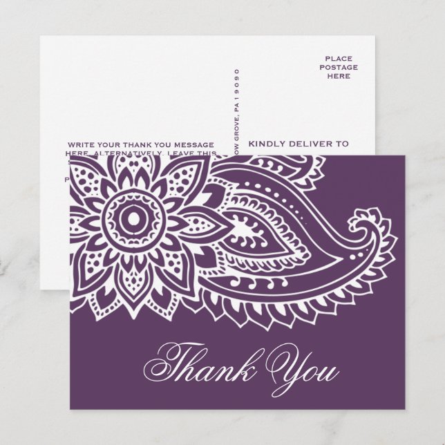 Plum Indian Paisley Tack Vykort (Fram/baksida)