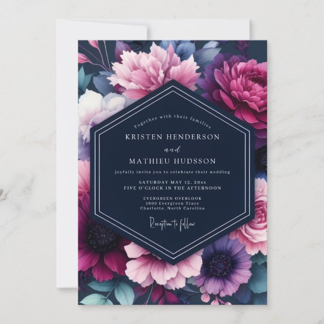 Plum Jewel-Tone Flora Wedding Inbjudningar (Framsida)