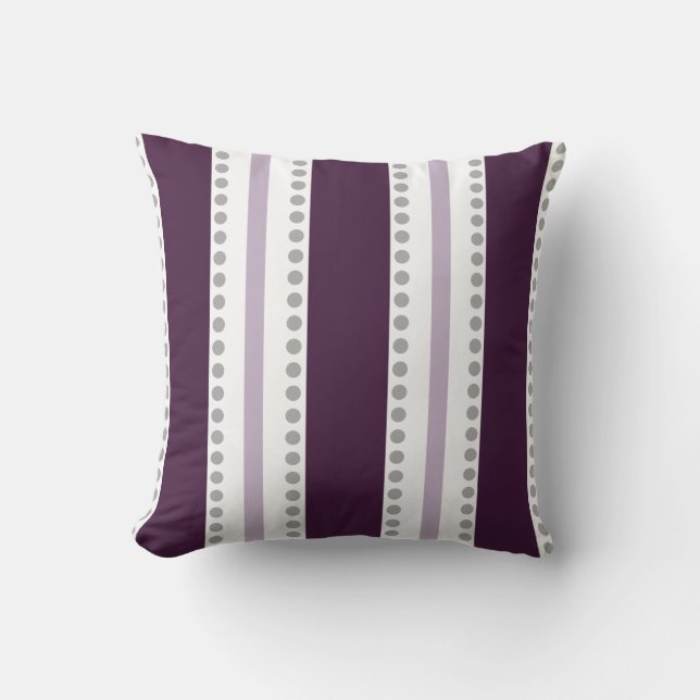Plum Lavender White Rand Grått Polka dots | Kudde (Framsida)