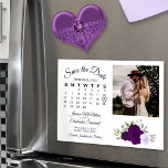 Plum Lila Blommigt Calendar & Photo Save Date Magnetisk Inbjudningskort<br><div class="desc">Det här vackra magnetkortet är ett underbart sätt för dina vänner och din familj att få veta att rädda datumet för ditt kommande bröllop. Den roustiska chicen är utformad med ett kluster av handmålat vattenfärg ro i plommonskuggor och dammig lila. Den lämnat sidan av kortet är en anpassade i din...</div>