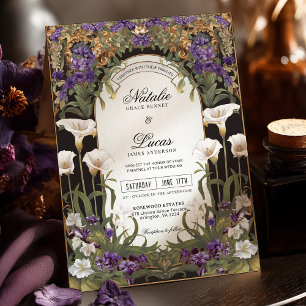 Plum Lila Blommigt Gothic Art nouveau Bröllop Inbjudningar