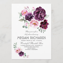 Plum Lila Blommigt Watercolor Boho Baby Shower Inbjudningar