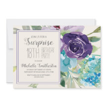 Plum Lila Blue Blommigt Surprise 18:e födelsedagen