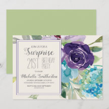 Plum Lila Blue Blommigt Surprise 21:a födelsedagen