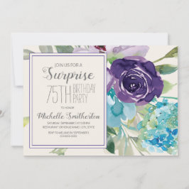 Plum Lila Blue Blommigt Surprise 75:e Birthday Inbjudningar