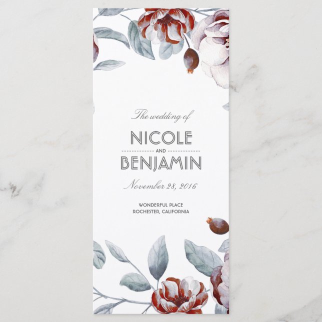 Plum Lila Boho Watercolor Blommigt Program (Framsida)