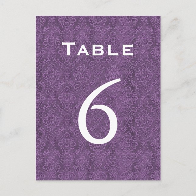 Plum Lila Damask Wedding Bordsnummer 6 C205 (Framsida)