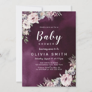 Plum lila & damm rosa boho blommigt babydusch inbjudningar