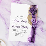 Plum Lila - Eggplant och Guld Blommigt Bröllop Inbjudningar<br><div class="desc">Modern gigplanterings lila och gnistra guld glitter-blommigtens bröllopsinbjudningar.</div>