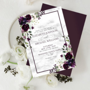 Plum Lila Flower Watercolor Marble Fall bröllop Inbjudningar