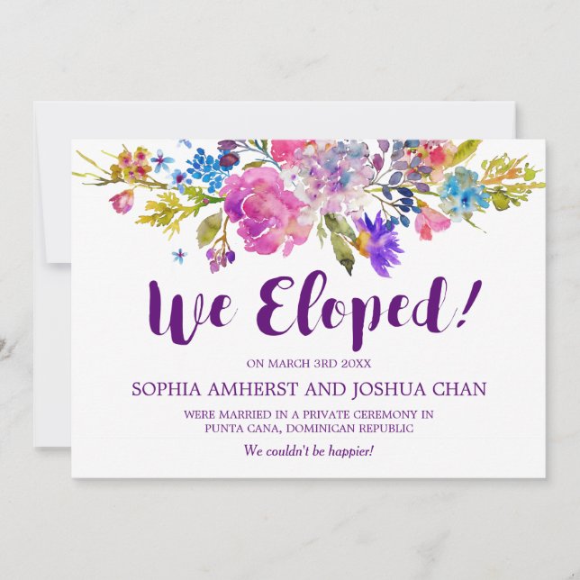 Plum Lila Garden Elopement Announcement Cards Meddelande (Framsida)