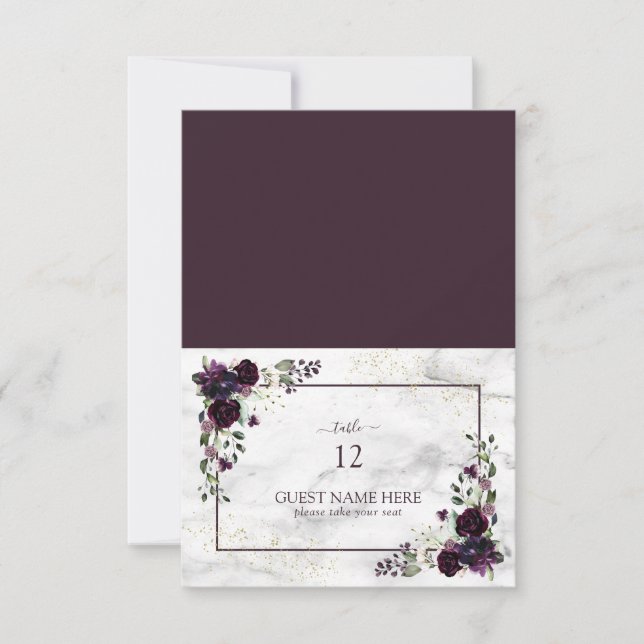 Plum Lila Guld Blommigt Place Card OSA Kort (Framsida)