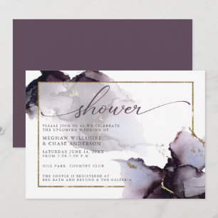 Plum Lila Guld Marble Abstrakt Watercolor Inbjudningar