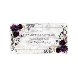 Plum Lila Guld Marble Fall Wedding Adress Adressetikett