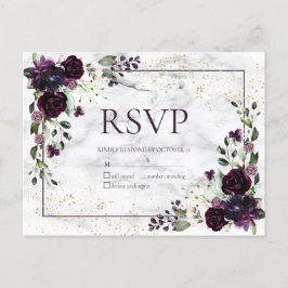 Plum Lila Guld Marble Fall Wedding No Menu OSA Inbjudan Vykort