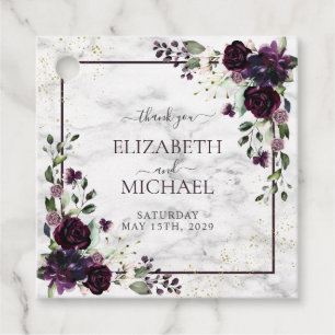 Plum Lila Guld Marble Watercolor Fall Wedding Gåvor Etiketter