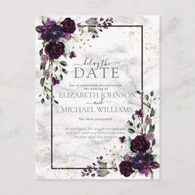 Plum Lila Guld vattenfärgsmarkör Fördröj datum Helg Vykort (Framsida)