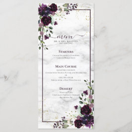 Plum Lila Guld Watercolor Marble Bröllop Meny