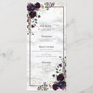 Plum Lila Guld Watercolor Marble Bröllop Meny