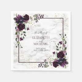 Plum Lila Guld Watercolor Marble Bröllop Pappersservett