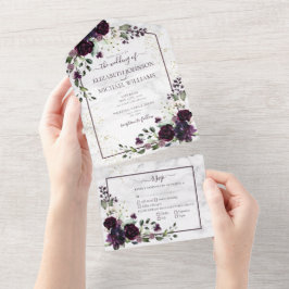 Plum Lila Guld Watercolor Marble Fall Wedding