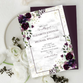 Plum Lila Guld Watercolor Marble Fall Wedding Inbjudningar