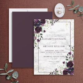 Plum Lila Guld Watercolor Marble infaller bröllope Inbjudningar