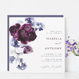 Plum Lila & Indigo Blue Blommigt Bröllop Square Inbjudningar