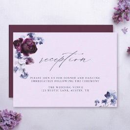 Plum Lila & Indigo Blue Blommigt Bröllopapper Tilläggskort