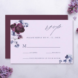 Plum Lila & Indigo Blue Blommigt Elegant bröllop OSA Kort