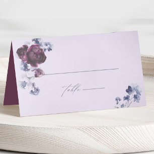 Plum Lila & Indigo Blue Blommigt Elegant bröllop Placeringskort