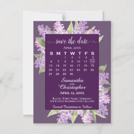 Plum Lila Lilacs Bröllop spara datum Calendar Magnetisk Inbjudningskort