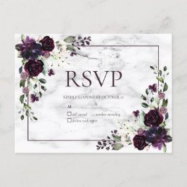 Plum Lila Marble Fall Wedding No Menu OSA Inbjudan Vykort