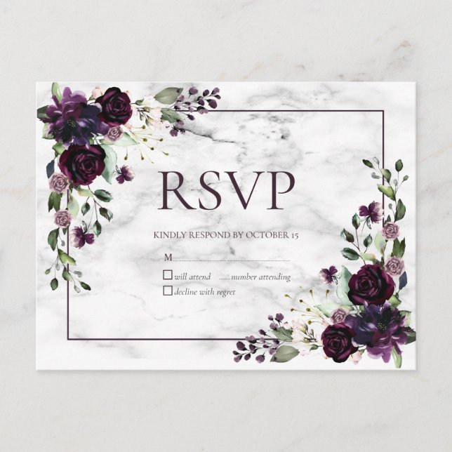 Plum Lila Marble Fall Wedding No Menu OSA Inbjudan Vykort (Framsida)