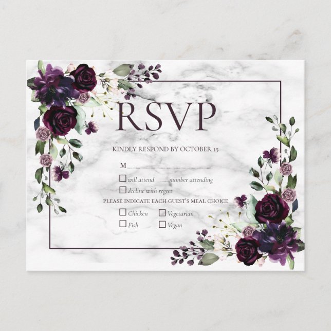 Plum Lila Marble Fall Wedding OSA Invati Inbjudan Vykort (Framsida)